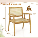 Tangkula Outdoor Wood Chair, Teak Wood Armchair with Rattan Seat & Back