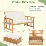 Tangkula Acacia Wood Patio Daybed with 4-Level Adjustable Backrest