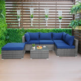 Tangkula 6 PCS Outdoor Rattan Sofa Set, Cushioned Sectional Set with Seat & Back Cushions