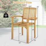Tangkula Teak Wood Armchair with Slatted Seat & Curved Seat