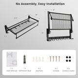 Tangkula Foldable Bathroom Shelf, Wall Mounted Bathroom Shelf Rack w/Adjustable Bar & Movable Hooks