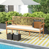 Tangkula Outdoor 3-Seat Wood Bench, 64 Inches Extra Long Acacia Chair w/Seat Cushion