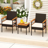 Tangkula 3 Piece Outdoor Wicker Conversation Furniture Set