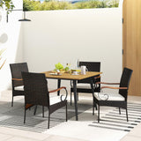 Tangkula 5 Pieces Patio PE Wicker Dining Set, 42.5” Square Acacia Wood Dining Table and Chairs with Cushions