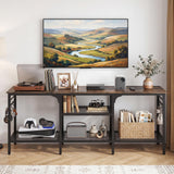 Tangkula 55" Long Industrial TV Stand with 4 Open Storage Shelves & Metal Hooks