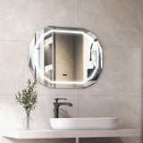 Tangkula LED Bathroom Mirror, Single Beveled Edge Anti-Fog Mirror with 3 Color LED Light, Memory Function