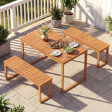 Tangkula 3 Pieces Acacia Wood Picnic Set with Outdoor Dining Table and 2 Benches for 4 People