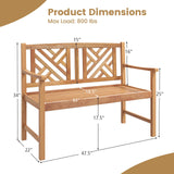 Tangkula Patio Acacia Wood Bench, 2-Person Outdoor Loveseat Chair