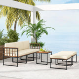Tangkula 6 Pieces Acacia Wood Patio Furniture Set, Patiojoy Outdoor Sectional Conversation Sofa Set with Cushions