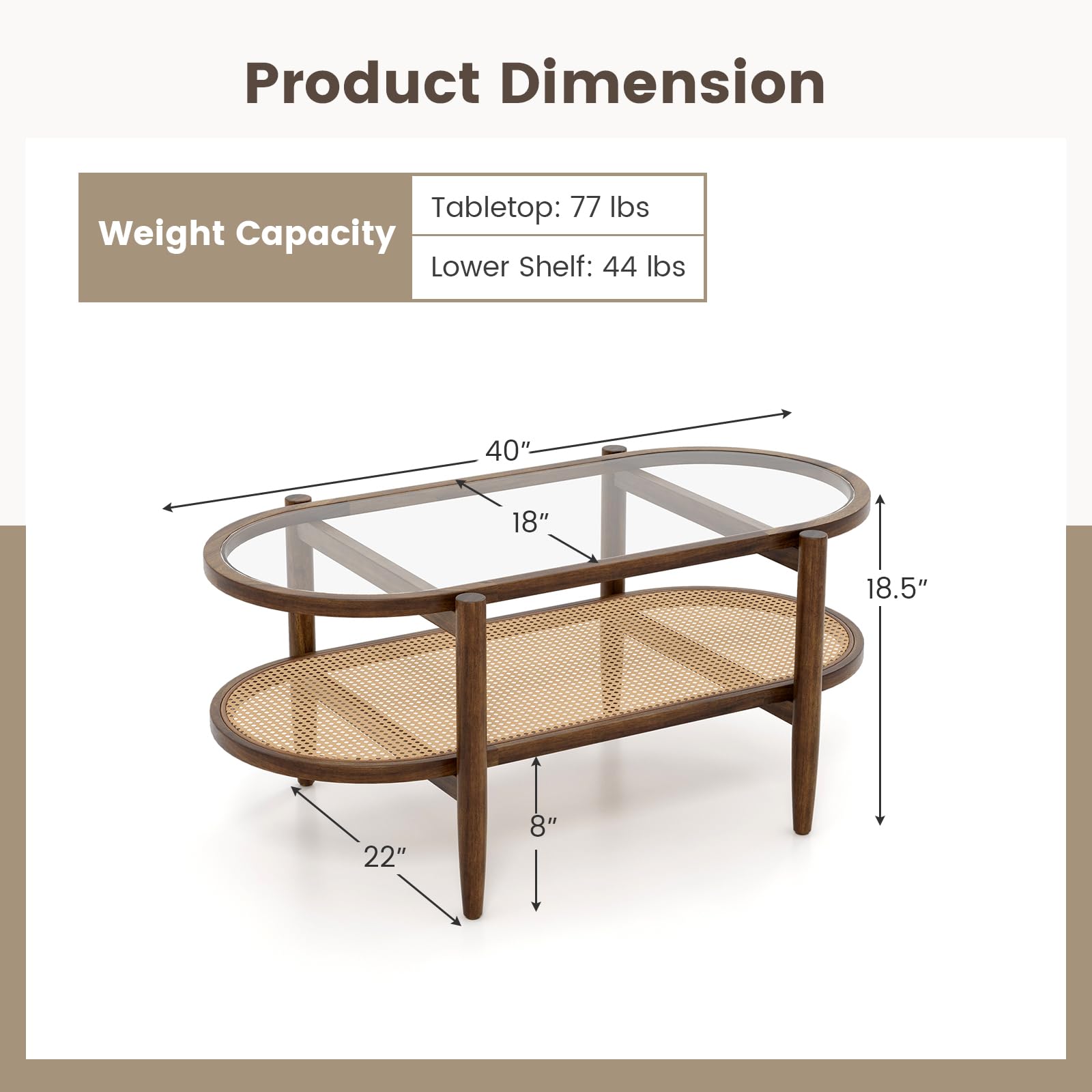 40”L Boho Oval Acacia Wood Cocktail Table - Tangkula