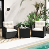 Tangkula 3 Piece Patio Furniture Set, Rattan Conversation Set w/Soft Seat & Back Cushions