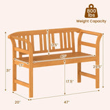 Tangkula Acacia Wood Outdoor Bench with Curved Armrests