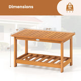 Tangkula Outdoor Patio 29.5” Rectangle Slatted 2 Tier Coffee Table with Storage Shelf
