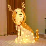 Tangkula 3.7 FT Outdoor Christmas Lighted Dog, 3D Xmas Beagle Dog with Antler, Furry Surface & 164 Warm White LED Lights