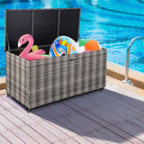 Tangkula 96 Gallon Deck Box, PE Wicker Outdoor Storage Box with 4 Wheels and Waterproof Zippered Liner