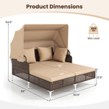 Tangkula Outdoor Rattan Double Daybed with Retractable Canopy