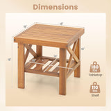 Tangkula Outdoor Side Table with Slatted Tabletop & Storage Shelf
