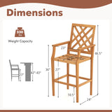 Tangkula Patio Teak Wood Bar Stool, Outdoor Counter Height Chair w/Ergonomic Backrest, Armrests & Footrest