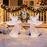 Tangkula Outdoor Christmas Angel & Wreath Decorative Set, Angel Yard Signs