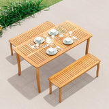Tangkula 63 Inch Outdoor Acacia Rectangular Table with 1.97” Umbrella Hole and Benches Set