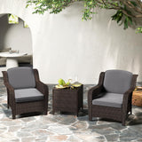 Tangkula 3 Pieces Outdoor Patio Furniture Set, Patiojoy PE Rattan Wicker Chairs with Cushions and Tempered Glass Coffee Table