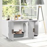 Tangkula Cat Litter Box Enclosure Furniture, Hidden Cat Washroom with Rubber Wood Legs & Mats