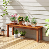 Tangkula Outdoor Wood Bench 2-Person Backless Patio Garden Bench with Slatted Seat