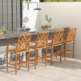 Tangkula Patio Teak Wood Bar Stool, Outdoor Counter Height Chair w/Ergonomic Backrest, Armrests & Footrest