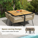 Tangkula Outdoor Rectangular Table and Chairs with Acacia Wood Tabletop