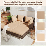 Tangkula Outdoor Rattan Double Daybed with Seat & Back Cushions