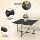 Tangkula 9 Pieces Outdoor Dining Furniture Set, Space-Saving Wicker Rattan Chairs & Tempered Glass Table with Ottomans