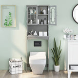 Tangkula Over The Toilet Storage Cabinet, Freestanding Over Toilet Storage Rack w/ 2 Tempered Glass Doors