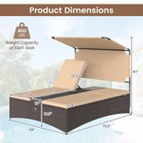 Tangkula Outdoor Rattan Daybed with Canopy & 4-Level Adjustable Backrests