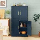 Tangkula Bathroom Floor Storage Cabinet with 4 Doors and 2 Adjustable Shelves