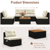 Tangkula 5 Piece Rattan Sofa Set, Patiojoy Outdoor Wicker Furniture Set with Seat & Back Cushions