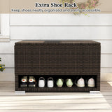 Tangkula 48 Gallon Rattan Outdoor Storage Box with Shoe Rack