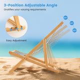 Tangkula Sling Chair Outdoor, Patio Deck Chair with Solid Bamboo Frame & Breathable Canvas Seat