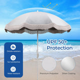 Tangkula 6.5FT Beach Umbrella with Fringe, UPF50+ Outdoor Boho Umbrella with Tassels, Push Button Tilt