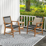 Tangkula Outdoor Acacia Wood Dining Chairs Set of 2, All-Weather Rope Woven Patio Chairs with Armrests