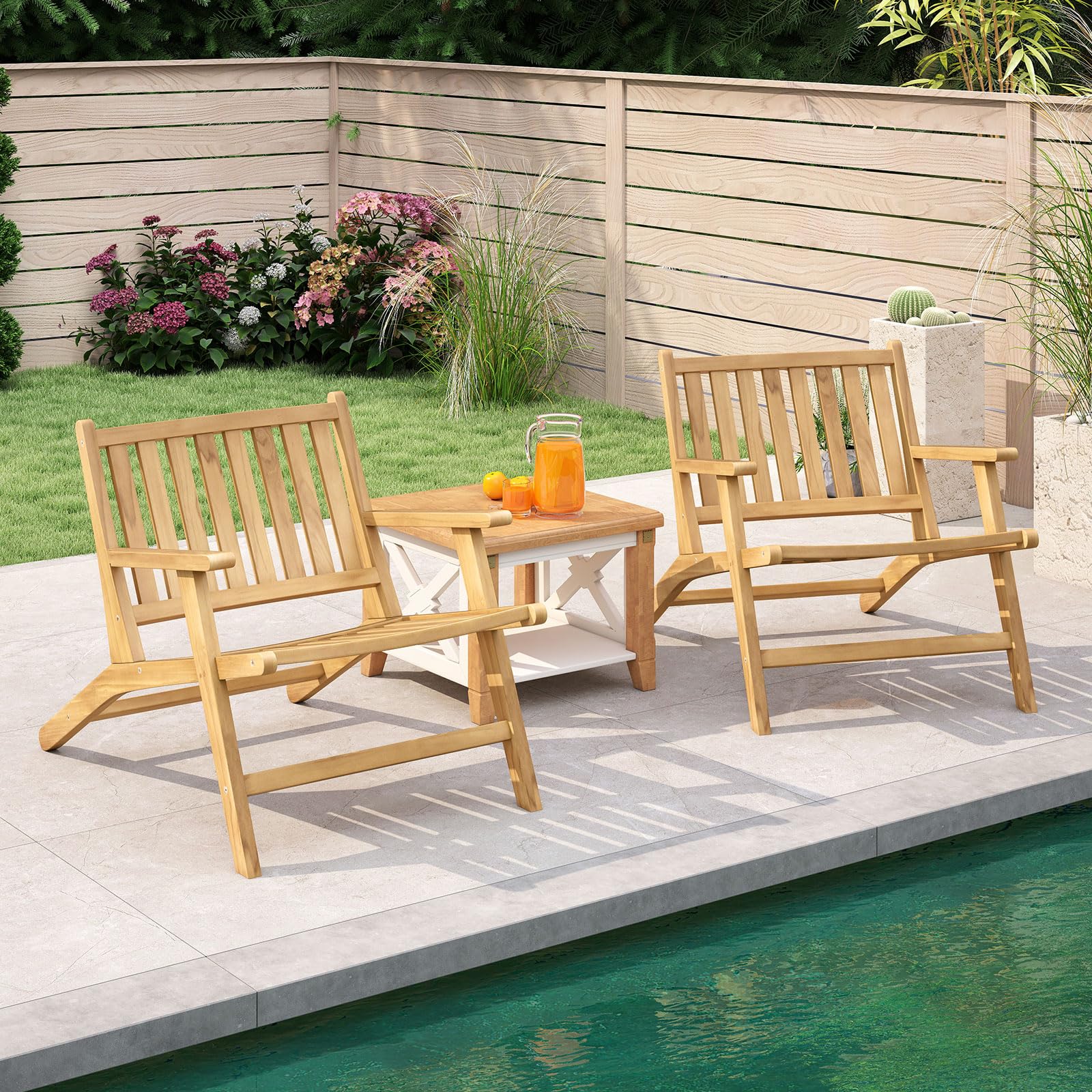 Tangkula Outdoor Teak Wood Natural Mid Century Accent Armchair