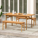 Tangkula Outdoor Acacia Wood 48” Patio Dining Bench with Slatted Seat