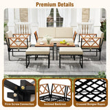 Tangkula 7 Piece Patio Acacia Wood Cushioned Sectional Sofa Set