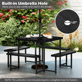 Tangkula 8 Person HDPE Outdoor Square Table and Bench Set with 4 Built-in Benches