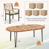 Tangkula 9 Pieces Outdoor Dining Set, Patio Furniture Set with Acacia Wood Top & Umbrella Hole, Metal Frame