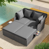 Tangkula Outdoor Wicker Sunbed Lounger with 2 Foldable Side Tables