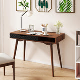 Tangkula Mid-Century Modern Computer Desk with Drawer and Open Compartment