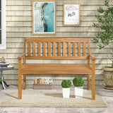 Tangkula Outdoor Acacia Wood Bench, 2-Person Garden Bench with Backrest and Armrests