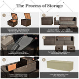 Tangkula 9 Pieces Patio 42” Propane Fire Pit Table Set, PE Wicker Space-Saving Set with Storage Box and Cushions, 60,000 BTU Fire Pit Table