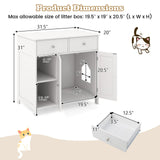 Tangkula 31.5 Inch Enclosed Cat Box Cabinet with 2 Storage Drawers Double Doors & 2 Open Shelves