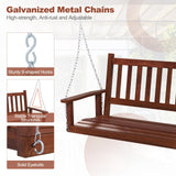 Tangkula 2/3 Person Wooden Porch Swing, Hanging Patio Swing with 2 Adjustable Galvanized Metal Chains